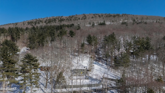 snowy aerial view featuring a mountain view