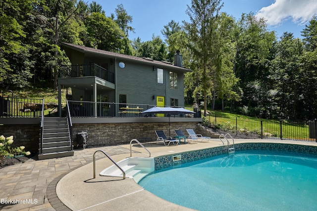 97 Brush Hill Rd, Great Barrington, MA 01230 - view of pool featuring a fenced in pool, a patio, stairway, and fence