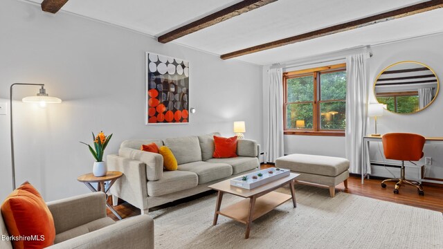 76 New Lenox Rd, Lenox, MA 01240 - living room with wood finished floors, beam ceiling, and baseboards