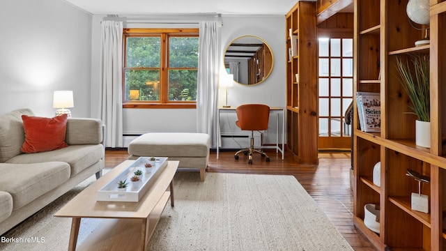 76 New Lenox Rd, Lenox, MA 01240 - living area with wood finished floors, an office area, and a baseboard radiator