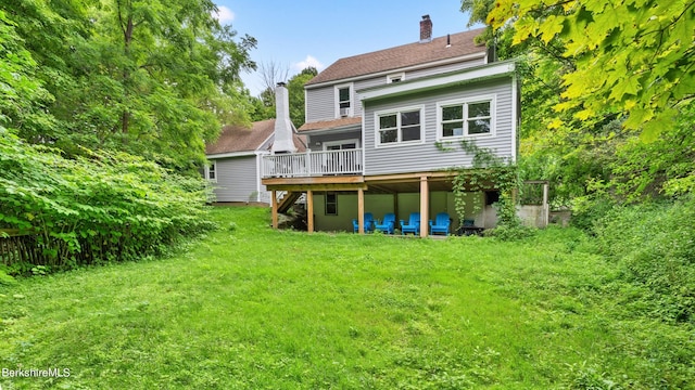 76 New Lenox Rd, Lenox, MA 01240 - back of house featuring a chimney, a wooden deck, and a lawn