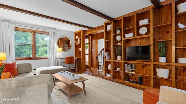 76 New Lenox Rd, Lenox, MA 01240 - living room with beamed ceiling, wood finished floors, and a desk