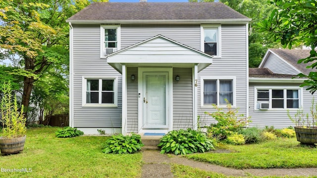 76 New Lenox Rd, Lenox, MA 01240 - view of front of home featuring a front yard, cooling unit, and roof with shingles