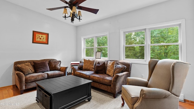 76 New Lenox Rd, Lenox, MA 01240 - living room with light wood-type flooring, a ceiling fan, and baseboards