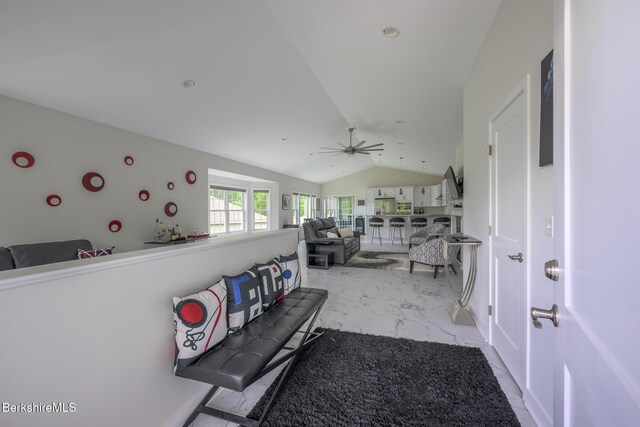 19 Aspen Way, Pittsfield, MA 01201 - workout room with light marble finish floors, vaulted ceiling, and ceiling fan