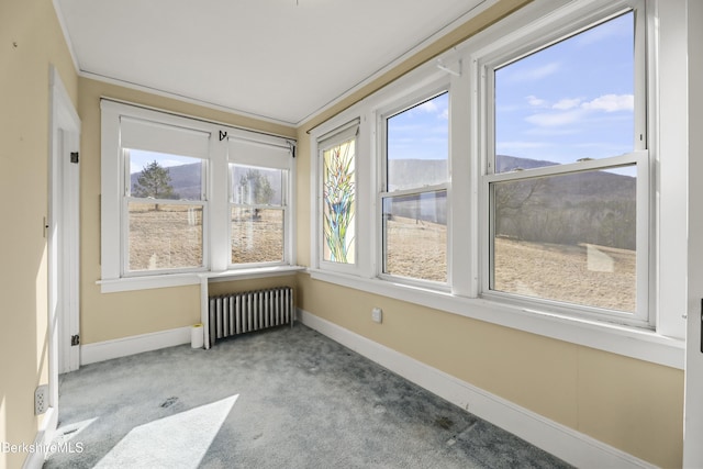 860 Stratton Rd, Williamstown, MA 01267 - unfurnished sunroom with radiator heating unit, carpet flooring, and baseboards