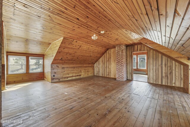 860 Stratton Rd, Williamstown, MA 01267 - additional living space with lofted ceiling, wooden walls, wood-type flooring, and wood ceiling