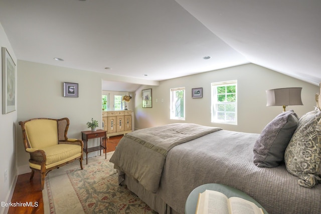 85 E Main St, Stockbridge, MA 01262 - bedroom featuring wood finished floors, vaulted ceiling, baseboards, and recessed lighting