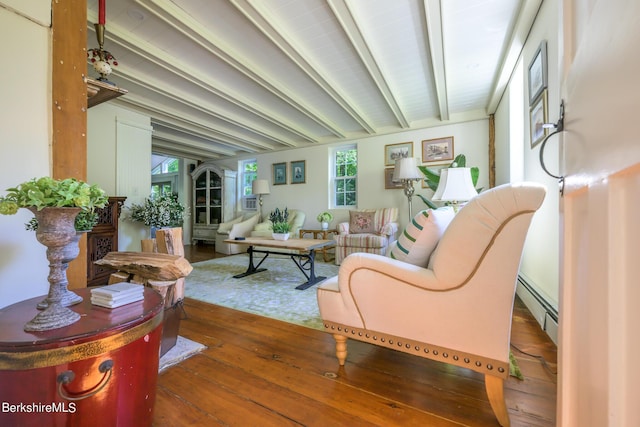 85 E Main St, Stockbridge, MA 01262 - living room featuring beam ceiling, wood finished floors, and a baseboard heating unit