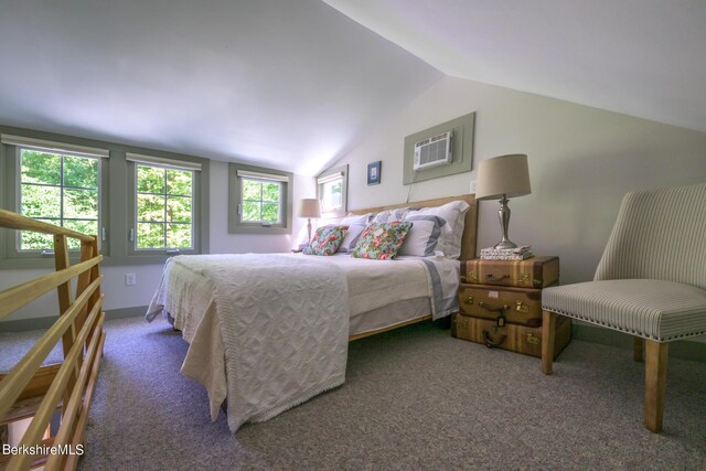 85 E Main St, Stockbridge, MA 01262 - carpeted bedroom featuring vaulted ceiling and an AC wall unit
