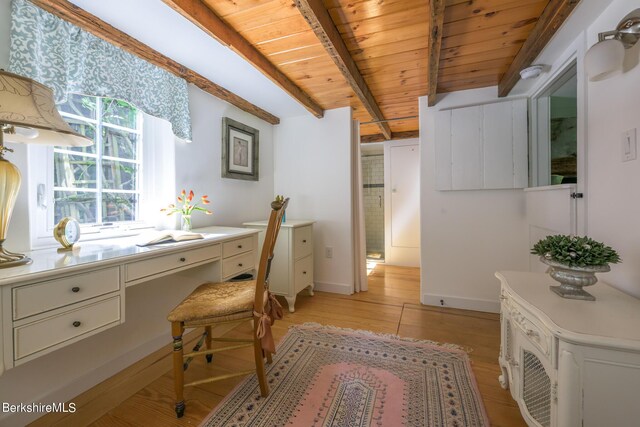 85 E Main St, Stockbridge, MA 01262 - home office with wooden ceiling with exposed beams and light wood finished floors
