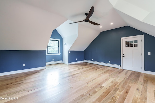 138 Ridge Rd, Worthington, MA 01098 - bonus room with a baseboard radiator, wood finished floors, a ceiling fan, vaulted ceiling, and recessed lighting