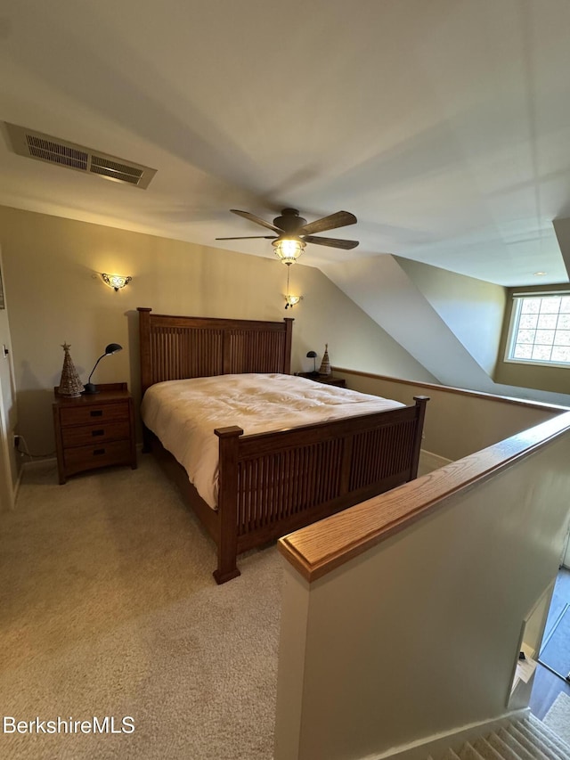 37 Corey Rd Unit 826, Hancock, MA 01237 - bedroom with visible vents, light colored carpet, and ceiling fan