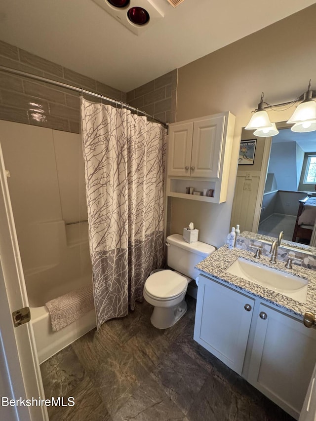 37 Corey Rd Unit 826, Hancock, MA 01237 - full bathroom with vanity, shower / bathtub combination with curtain, and toilet