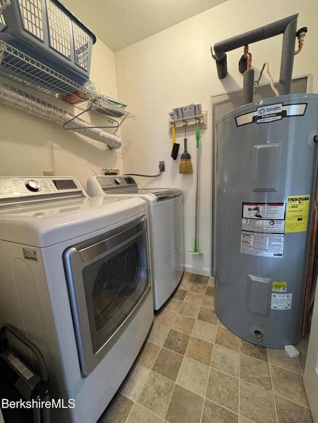 laundry room with washer and dryer and water heater