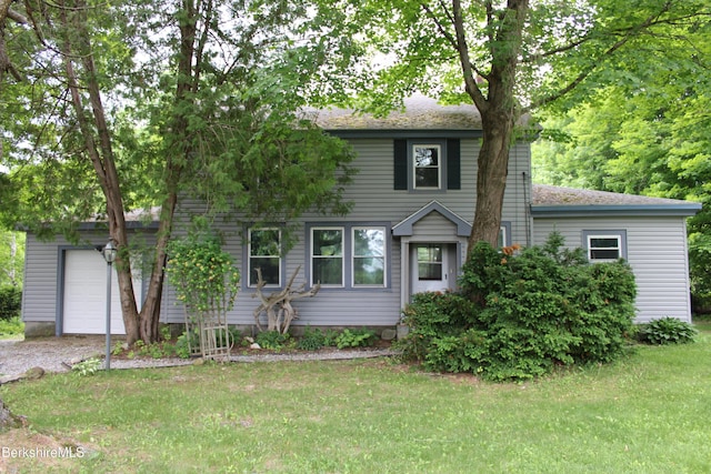 349 New Lenox Rd, Lenox, MA 01240 - view of front of home featuring a garage, a front yard, and gravel driveway