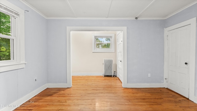 349 New Lenox Rd, Lenox, MA 01240 - spare room featuring radiator, light wood-style flooring, baseboards, and ornamental molding