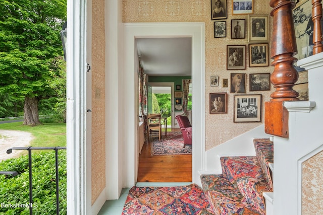 28 Main Rd, Tyringham, MA 01264 - entrance foyer with wallpapered walls and tile patterned flooring