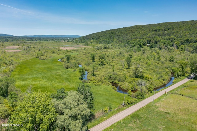 28 Main Rd, Tyringham, MA 01264 - aerial view of property's location featuring a heavily wooded area and a mountain backdrop