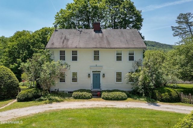 28 Main Rd, Tyringham, MA 01264 - colonial-style house featuring a chimney and dirt driveway