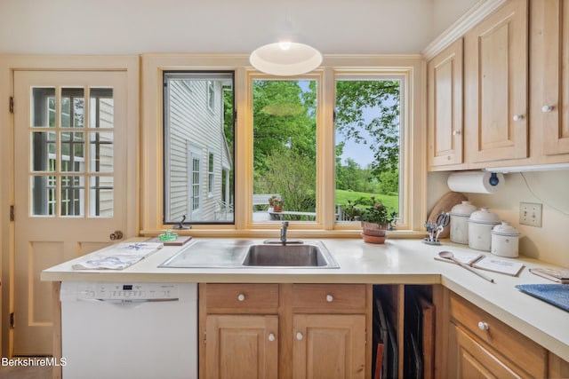28 Main Rd, Tyringham, MA 01264 - kitchen with dishwasher, light brown cabinets, light countertops, and healthy amount of natural light