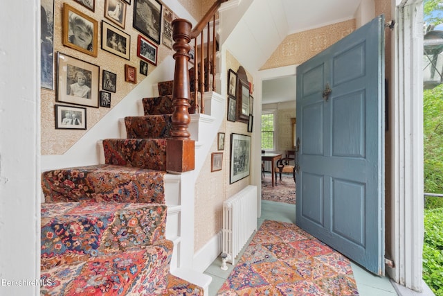 28 Main Rd, Tyringham, MA 01264 - entrance foyer featuring radiator and stairway