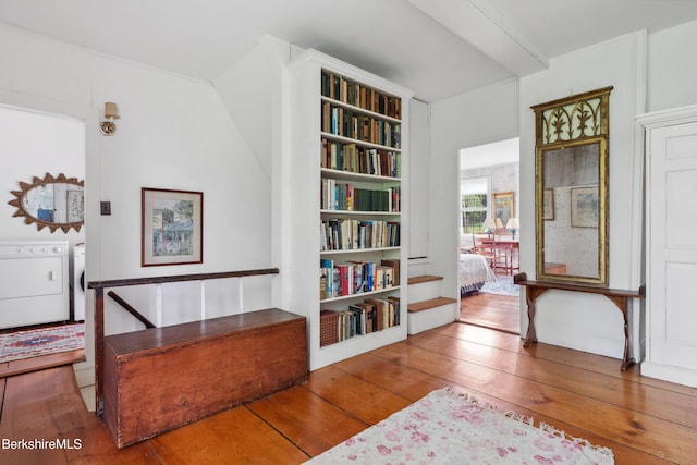 28 Main Rd, Tyringham, MA 01264 - sitting room with wood-type flooring and washer and clothes dryer