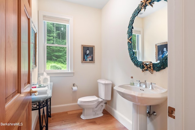 bathroom with hardwood / wood-style floors and toilet