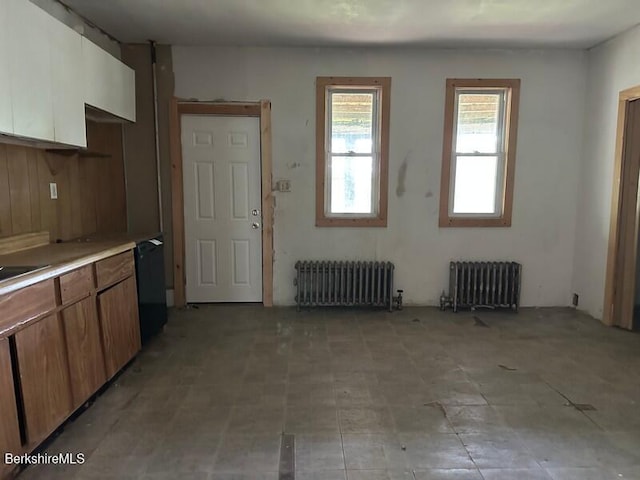 27-29 Daniels Ave, Pittsfield, MA 01201 - kitchen with radiator heating unit, black dishwasher, brown cabinetry, and light countertops