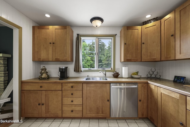 4 Birch Hill Rd, Peru, MA 01235 - kitchen with dishwasher, brown cabinetry, and light tile patterned floors