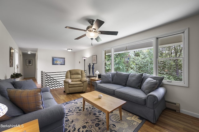 4 Birch Hill Rd, Peru, MA 01235 - living area with a ceiling fan, a baseboard radiator, and wood finished floors