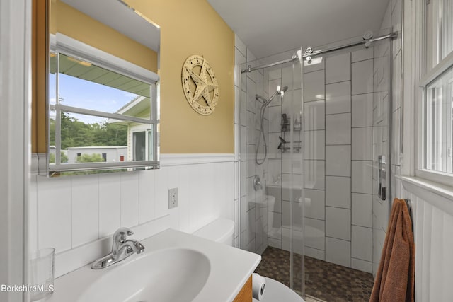 4 Birch Hill Rd, Peru, MA 01235 - full bath with a stall shower, vanity, and wainscoting