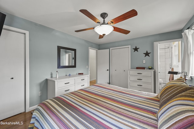 4 Birch Hill Rd, Peru, MA 01235 - bedroom featuring a closet, wood finished floors, connected bathroom, and ceiling fan