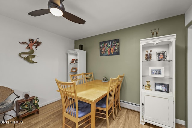4 Birch Hill Rd, Peru, MA 01235 - dining area with baseboard heating, light wood-style floors, and ceiling fan