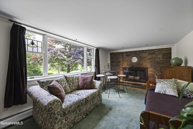 4 Birch Hill Rd, Peru, MA 01235 - carpeted living area with baseboard heating and a fireplace