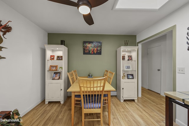 4 Birch Hill Rd, Peru, MA 01235 - dining space featuring ceiling fan, light wood-style flooring, and a skylight