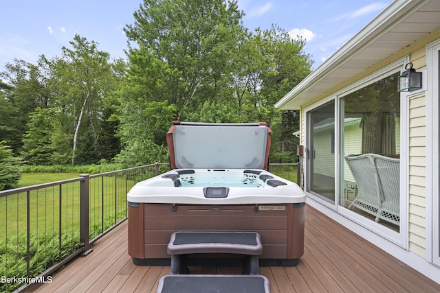 4 Birch Hill Rd, Peru, MA 01235 - wooden deck with a hot tub and a lawn
