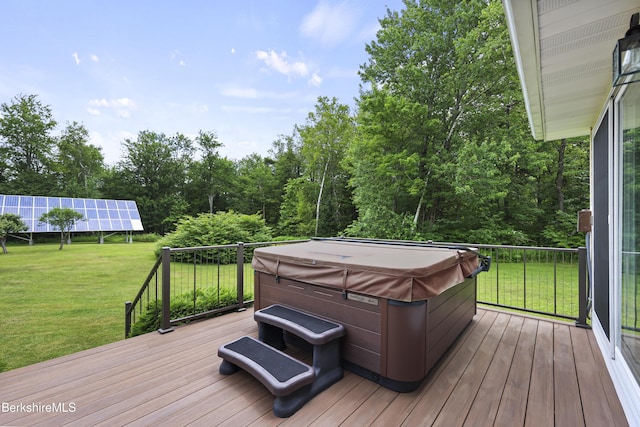 4 Birch Hill Rd, Peru, MA 01235 - wooden deck with a hot tub and a yard