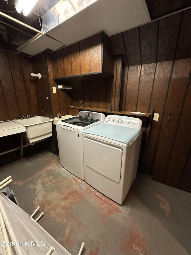 31 Autumn Dr, North Adams, MA 01247 - laundry room with washing machine and clothes dryer, cabinet space, and wooden walls