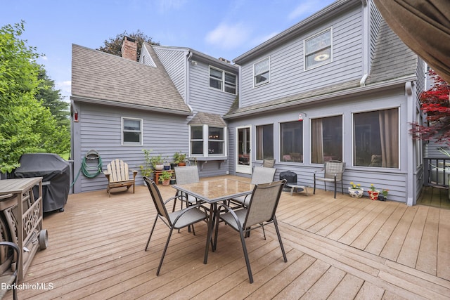 135 E St, Lee, MA 01238 - wooden deck with grilling area and outdoor dining area