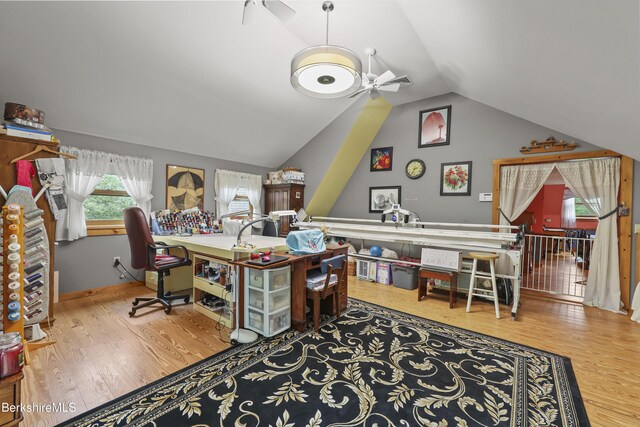 135 E St, Lee, MA 01238 - office with a ceiling fan, vaulted ceiling, and wood finished floors