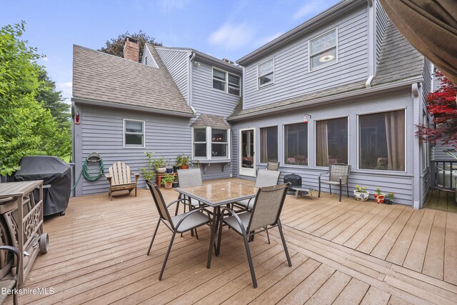 135 E St, Lee, MA 01238 - wooden deck with grilling area and outdoor dining area