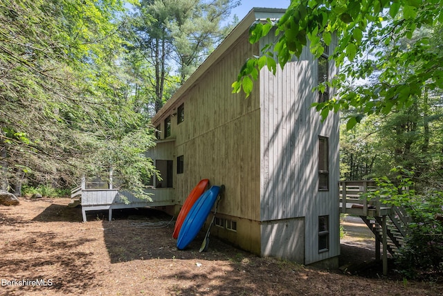 454 Seneca Dr, Becket, MA 01223 - view of side of property featuring a deck and stairway