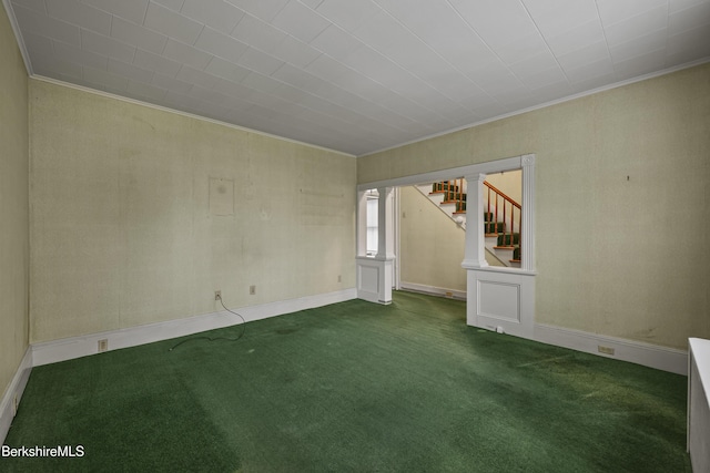 34-36 Crandall St, Adams, MA 01220 - unfurnished room with carpet flooring, ornamental molding, and stairs