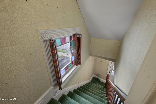 34-36 Crandall St, Adams, MA 01220 - stairs with baseboards and vaulted ceiling