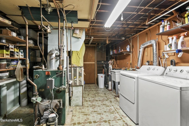 110 Maple Grove Dr, Pittsfield, MA 01201 - unfinished basement with separate washer and dryer, a sink, and a heating unit