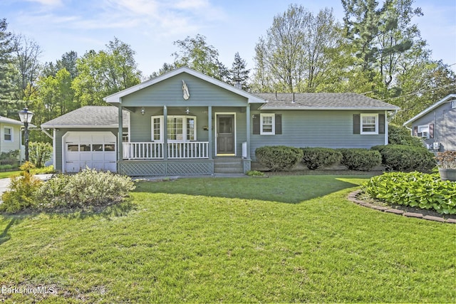 110 Maple Grove Dr, Pittsfield, MA 01201 - view of front facade with covered porch, an attached garage, a front lawn, and roof with shingles