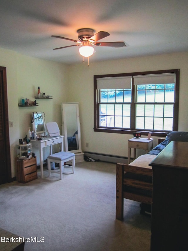 805 Savoy Rd, Cheshire, MA 01225 - office space featuring a baseboard heating unit, plenty of natural light, a ceiling fan, and carpet