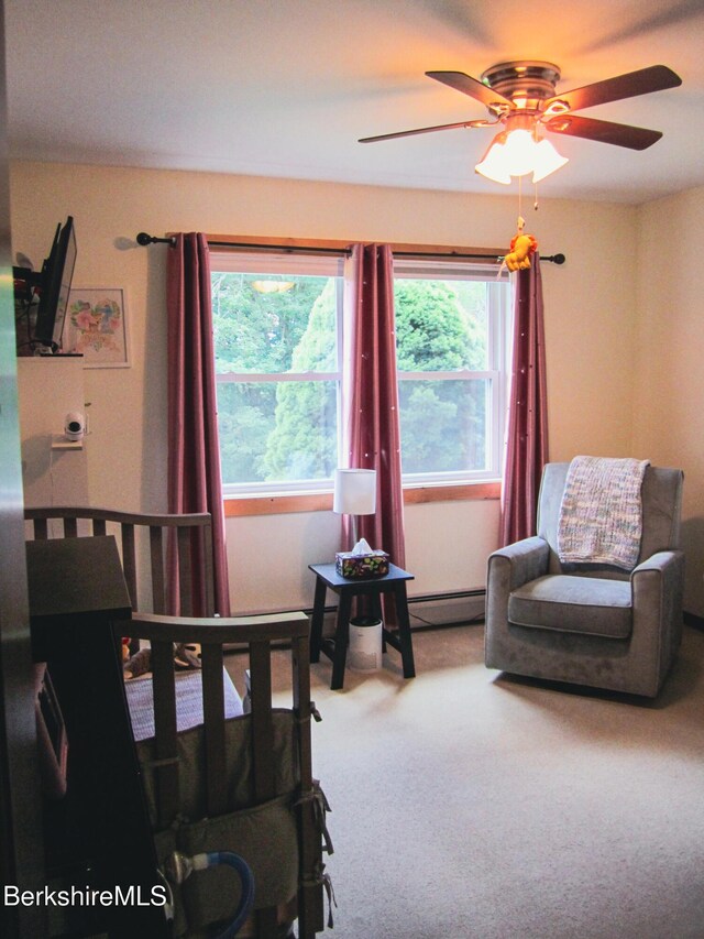 805 Savoy Rd, Cheshire, MA 01225 - bedroom with carpet flooring, a ceiling fan, and a baseboard heating unit