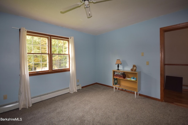 131 Wilshire Dr, Cheshire, MA 01225 - spare room with carpet, a baseboard radiator, baseboards, and ceiling fan